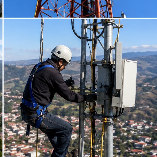 Técnico realizando trabajos en infraestructura de telecomunicaciones
